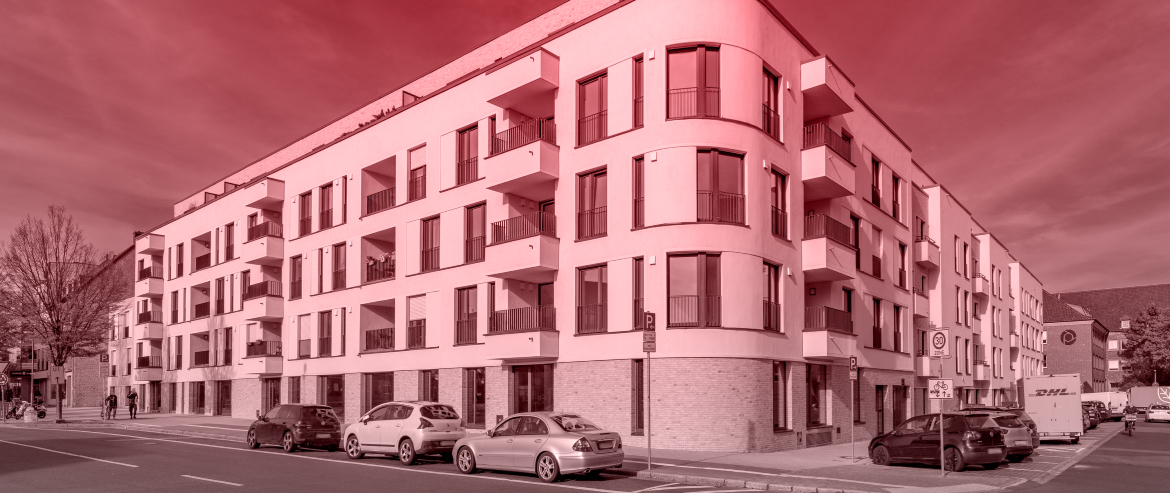 „Wohnquartier in Moers“. Ein Wohnkomplex mit 138 Wohnungen und gewerblicher Nutzung.